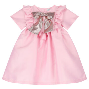 Girls Pink Bow Satin Dress